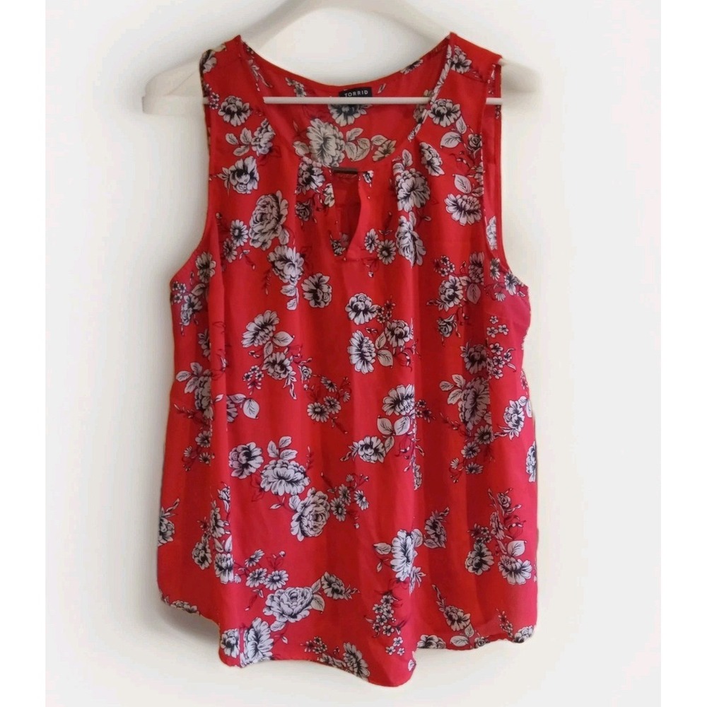 Torrid Georgette Keyhole Tank Size 2X 2 Orange Floral Keyhole Tomato Girl Career